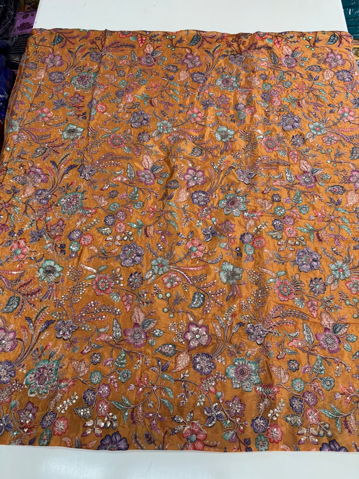 Kalamkari Blouse Fabric (HSSB3, Hibiscus Print with Heavy Positioning Work)