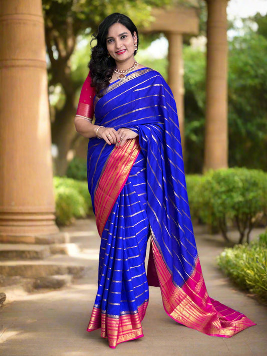 Semi Mysore Crepe (Horizontal Line and SS Big Border)