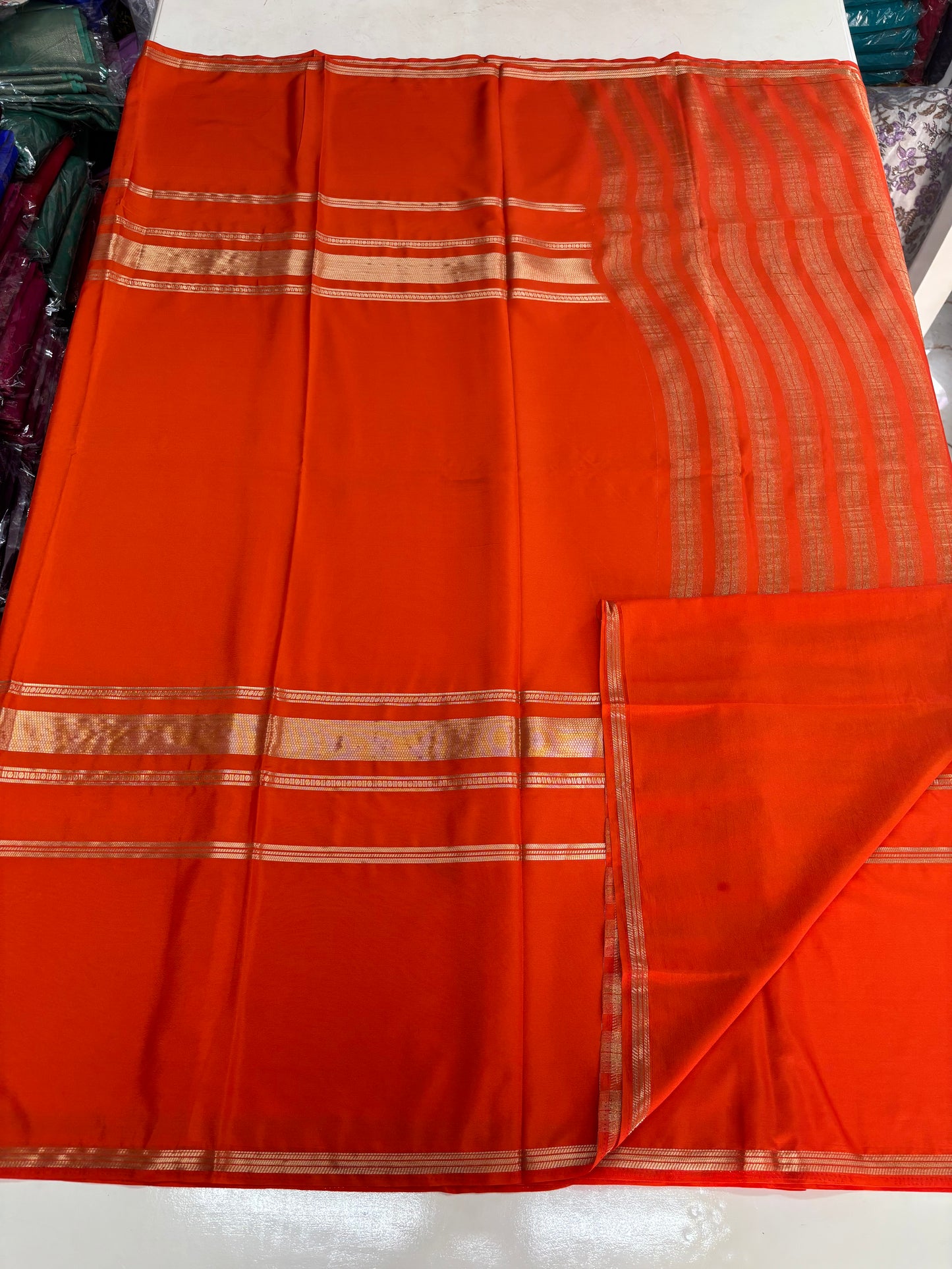 Semi Mysore Crepe (Self, Big 4 Lines border)