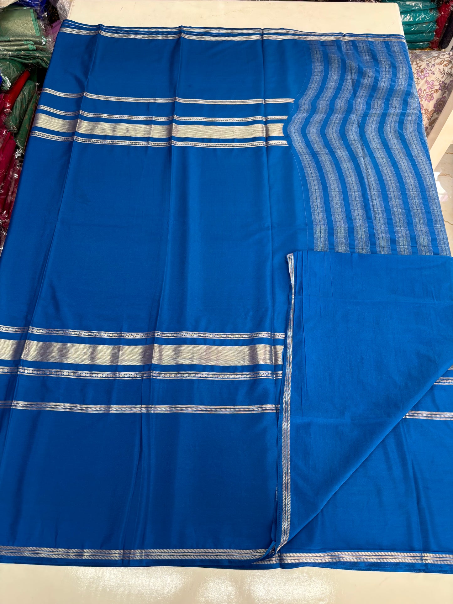 Semi Mysore Crepe (Self, Big 4 Lines border)