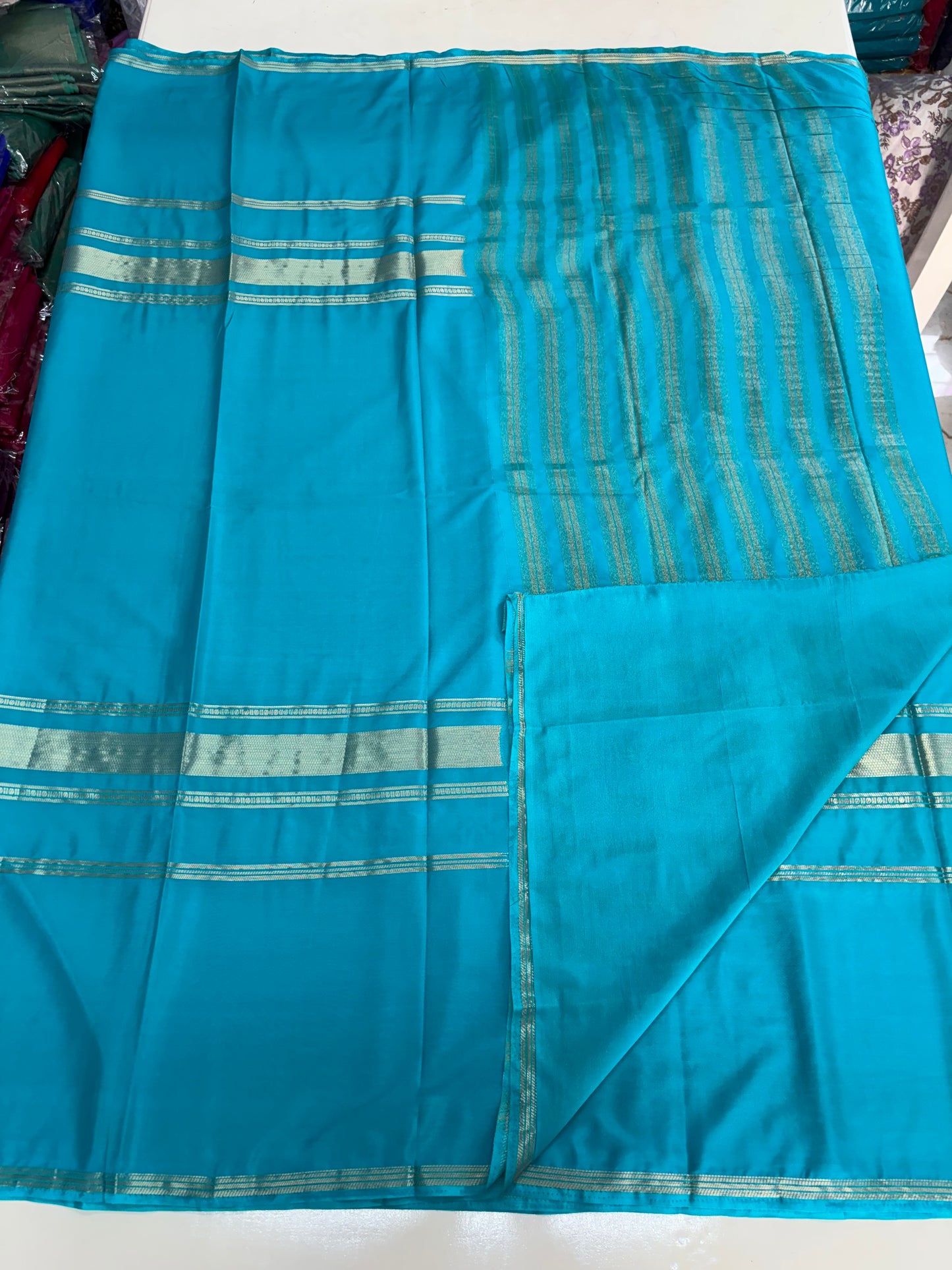 Semi Mysore Crepe (Self, Big 4 Lines border)