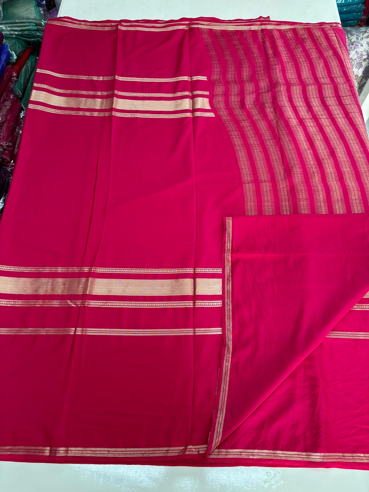 Semi Mysore Crepe (Self, Big 4 Lines border)