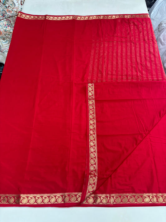 Semi Mysore Crepe(Self, Premium, Small Mango Border)
