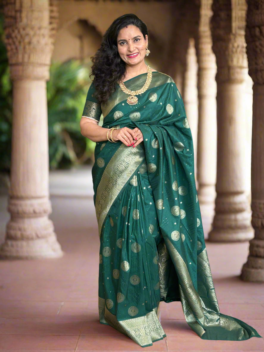 Banarasi Khaddi Georgette (Round Motifs and Sequence Work)