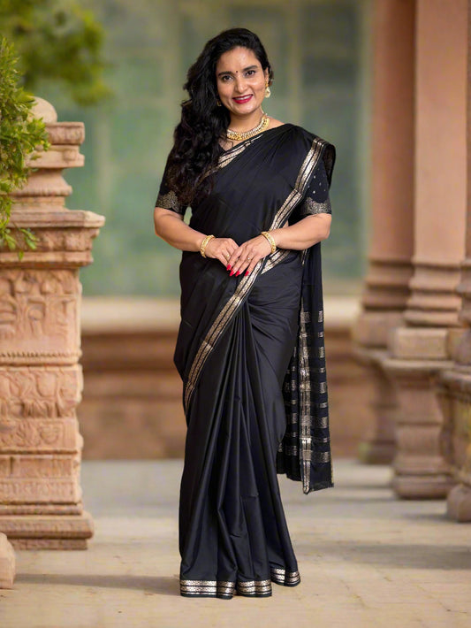 Semi Mysore Crepe (Self, 2 inch Floral Waves Border)