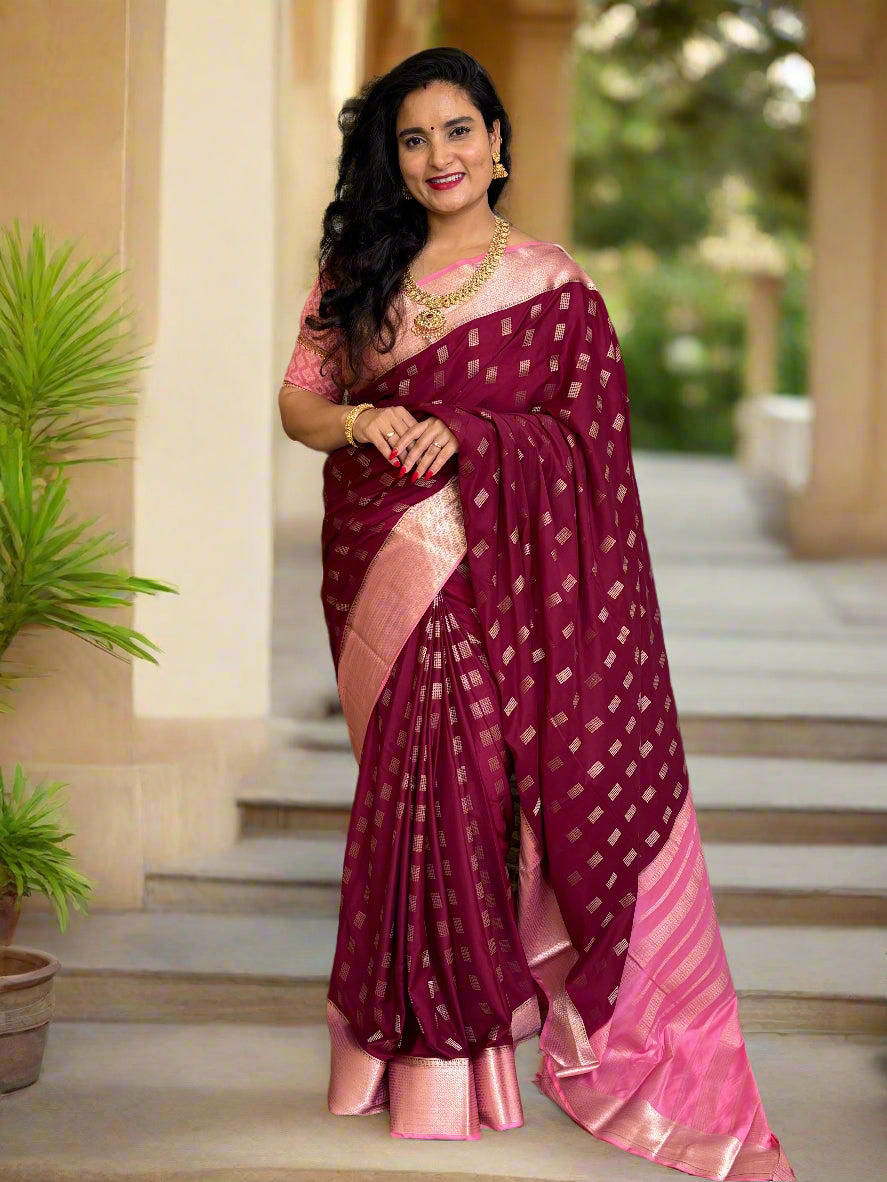 Semi Mysore Crepe (Premium, Rectangular Motifs and Grand Chit Pallu)