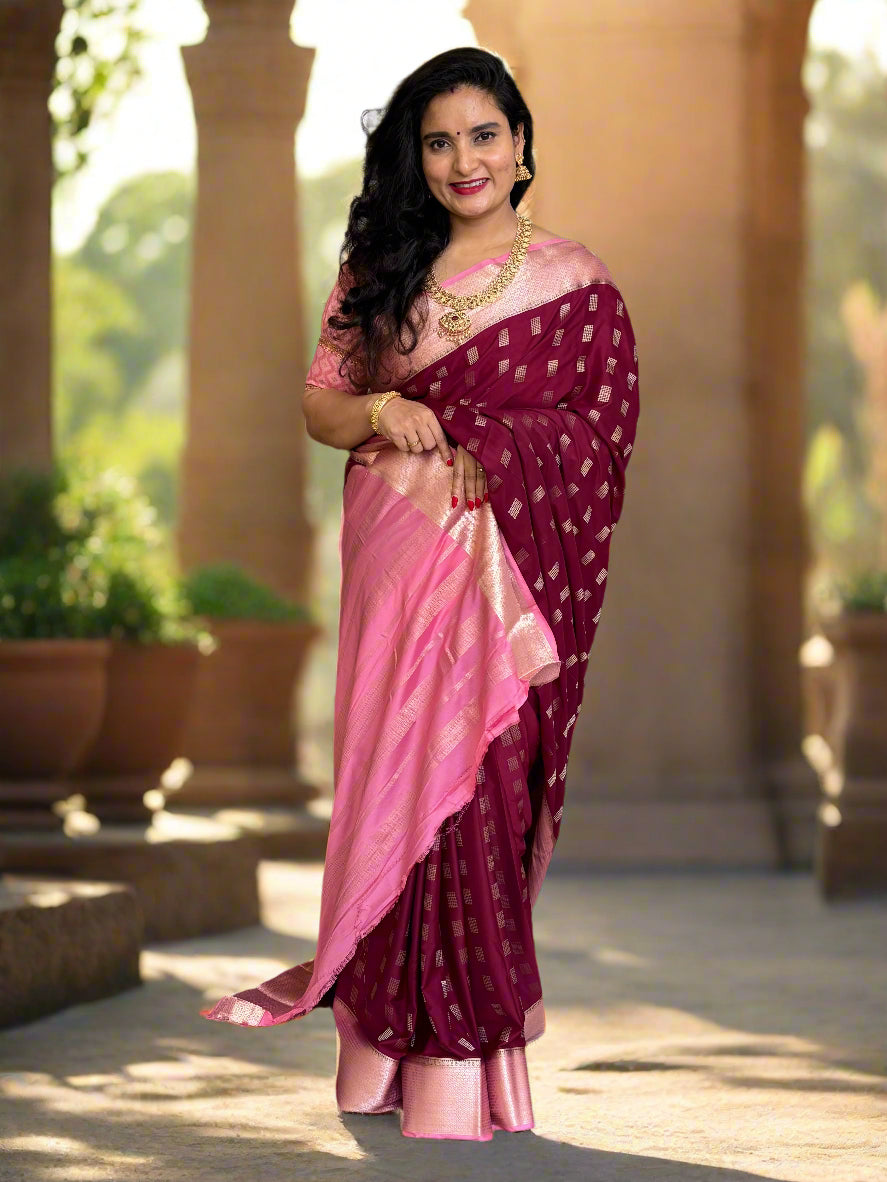 Semi Mysore Crepe (Premium, Rectangular Motifs and Grand Chit Pallu)