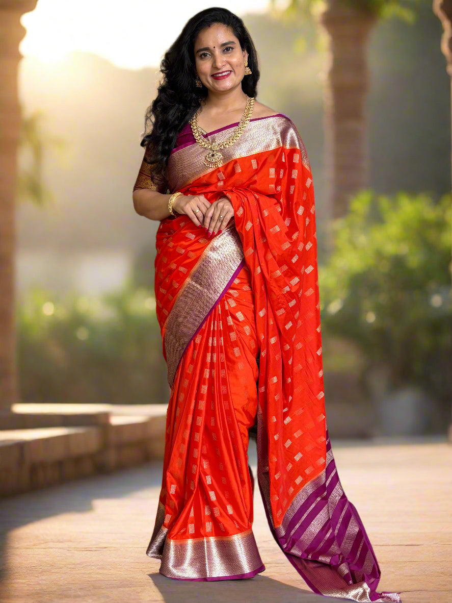 Semi Mysore Crepe (Premium, Rectangular Motifs and Grand Chit Pallu)