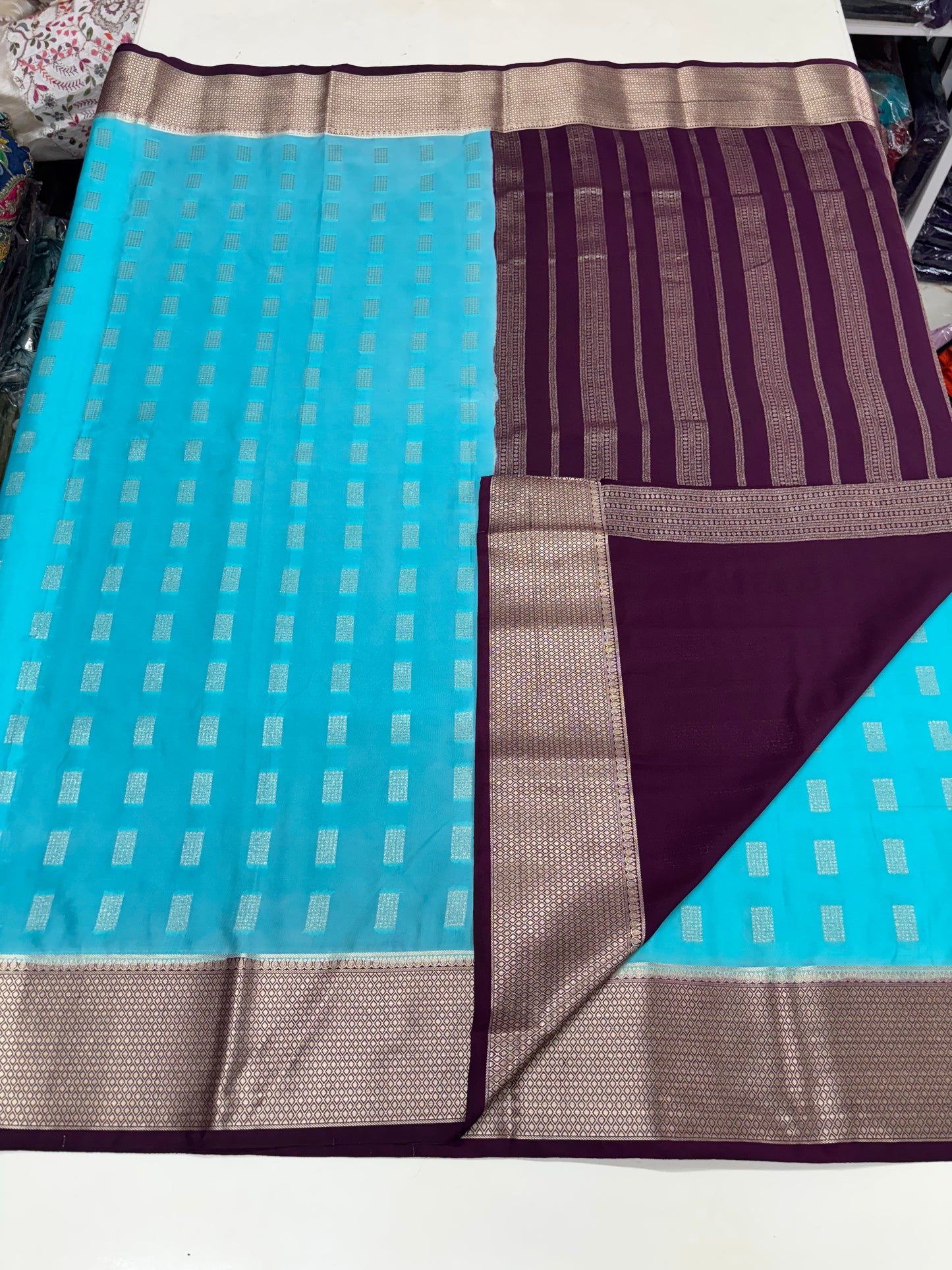 Semi Mysore Crepe (Premium, Rectangular Motifs and Grand Chit Pallu)