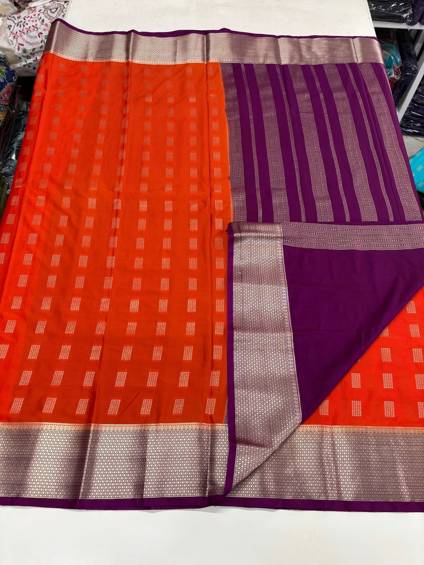 Semi Mysore Crepe (Premium, Rectangular Motifs and Grand Chit Pallu)