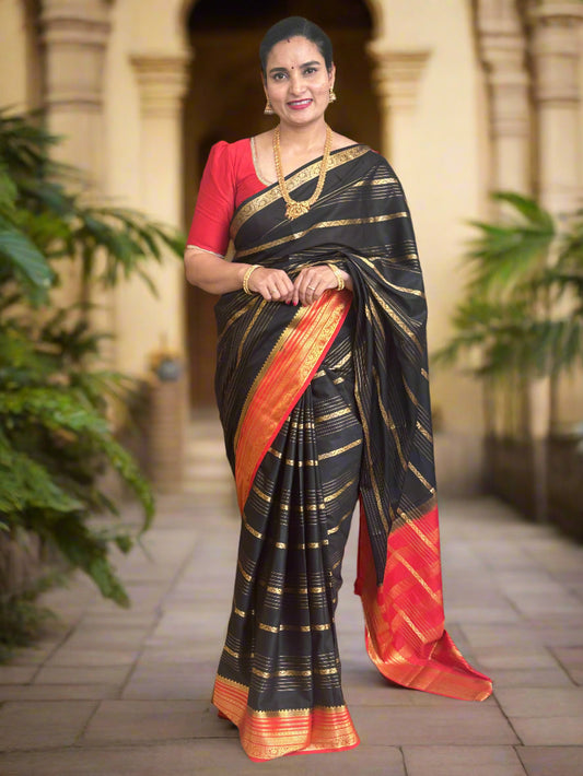 Semi Mysore Crepe (Horizontal Line and SS Big Border)