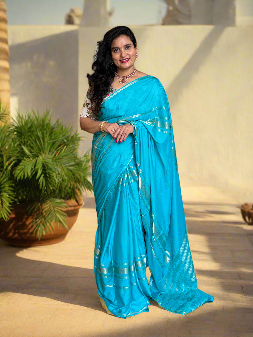 Semi Mysore Crepe (Self, Big 4 Lines border)