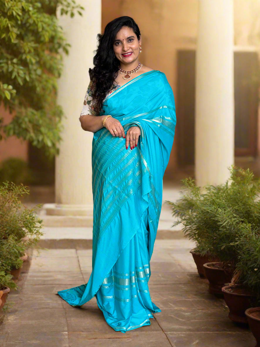 Semi Mysore Crepe (Self, Big 4 Lines border)