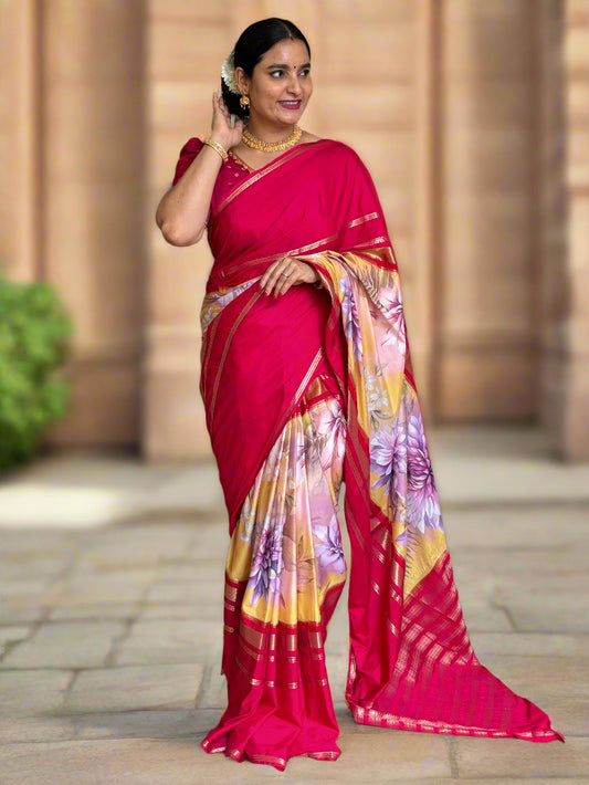 Semi Mysore Crepe (Big Floral Digital Printed)