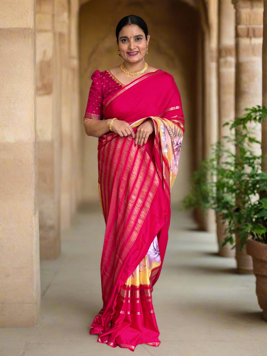 Semi Mysore Crepe (Big Floral Digital Printed)