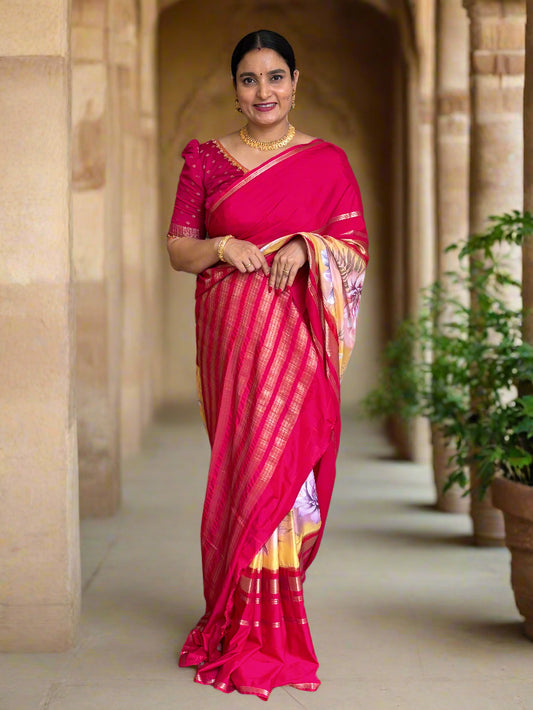 Semi Mysore Crepe (Big Floral Digital Printed)