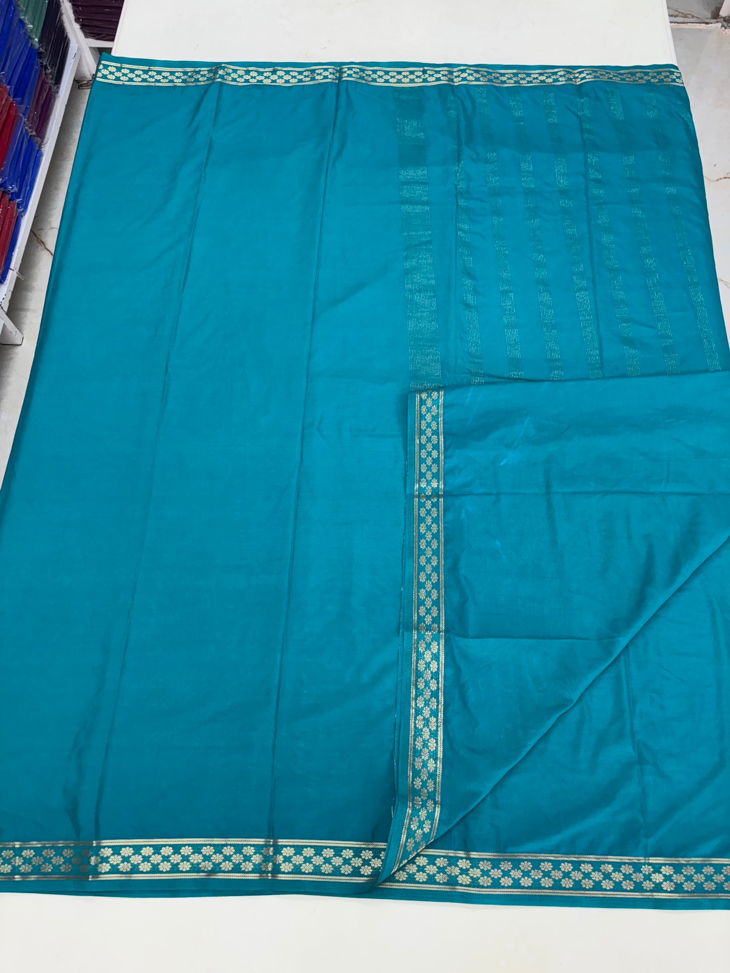 Semi Mysore Crepe (Self, Small Floral Bentex Border)
