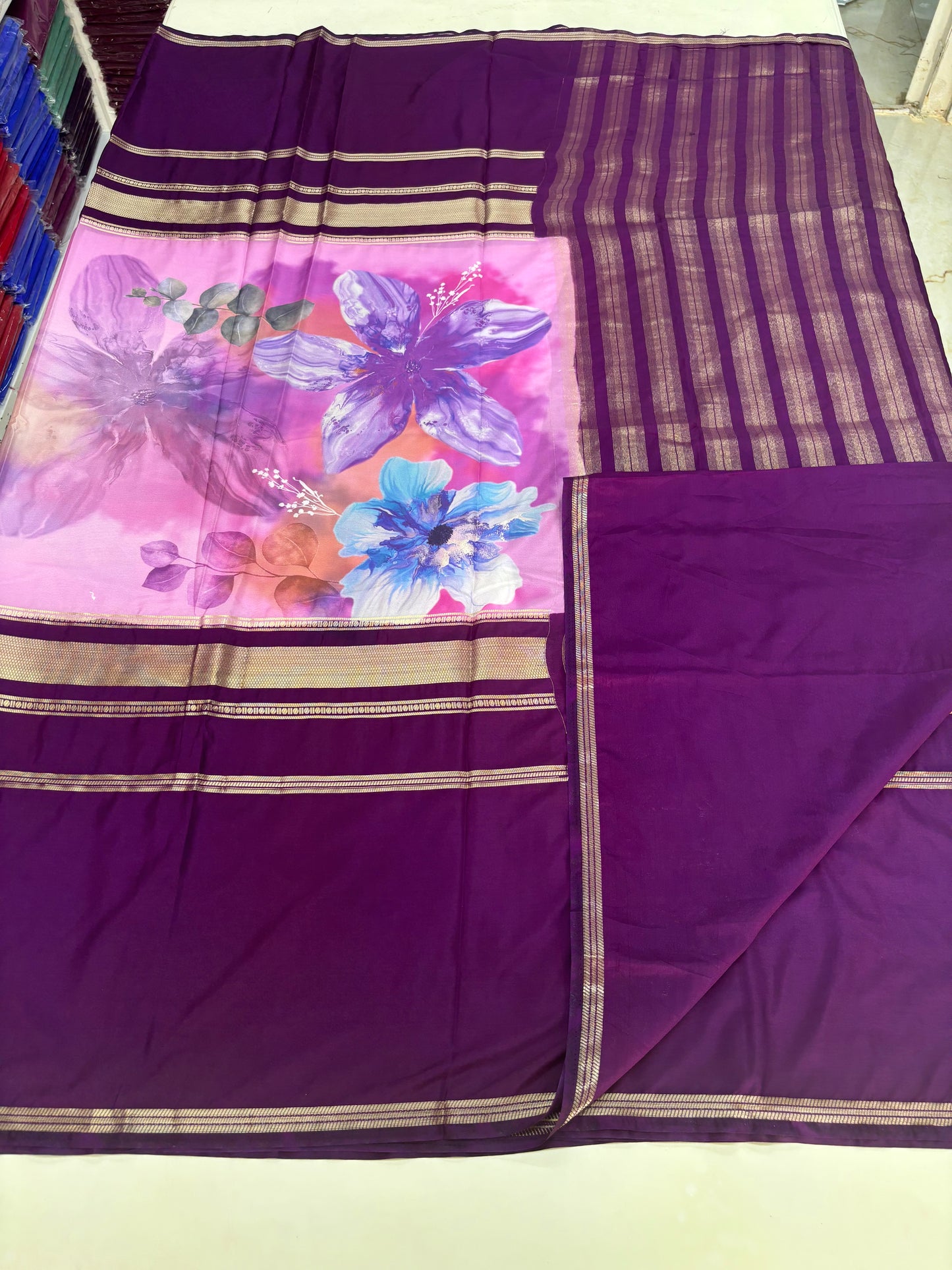 Semi Mysore Crepe (Big Floral Digital Printed)