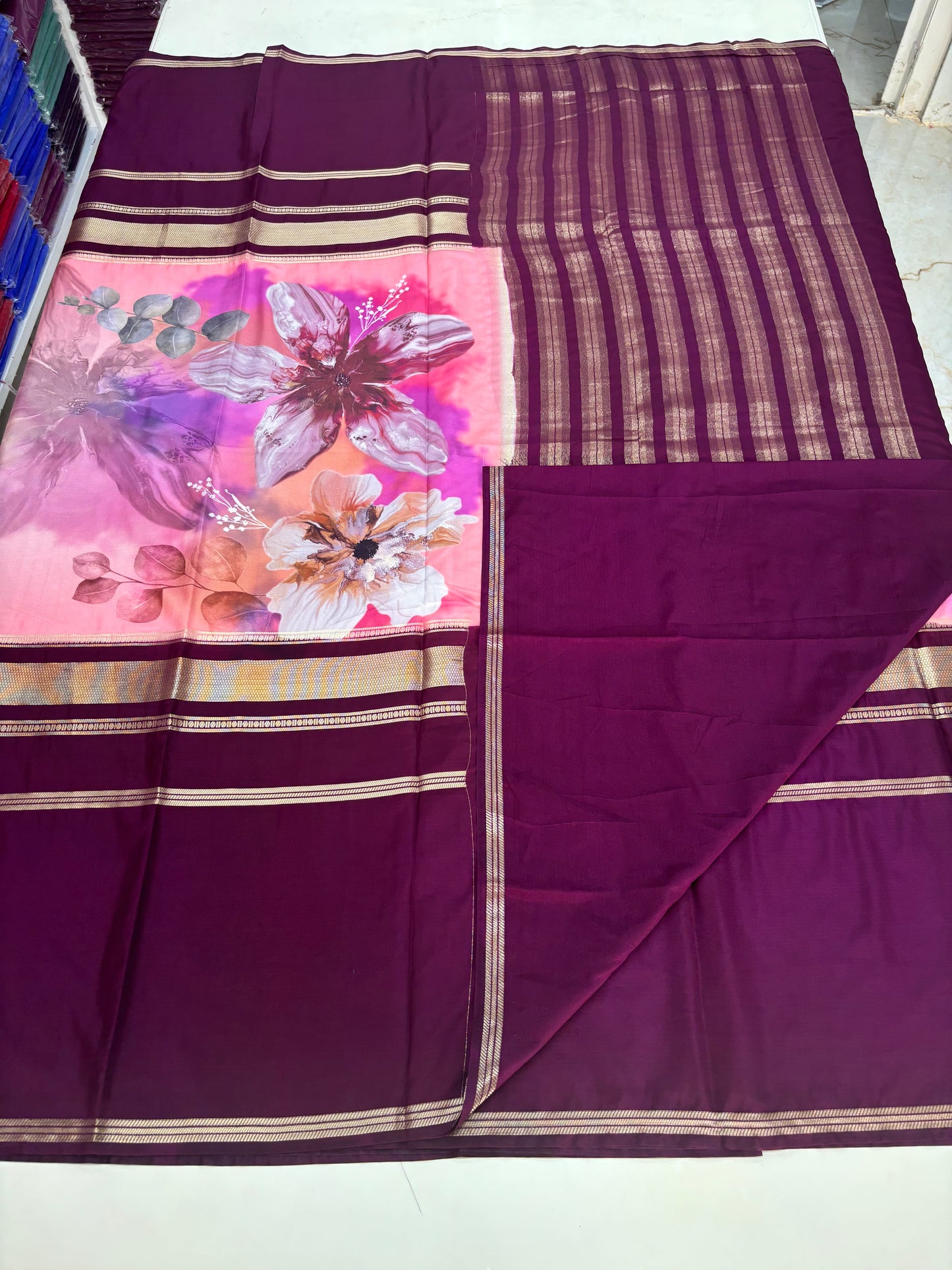 Semi Mysore Crepe (Big Floral Digital Printed)
