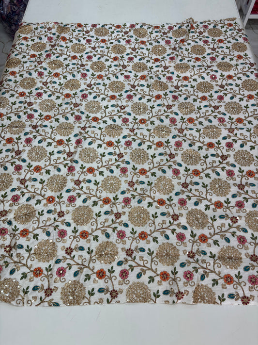 Raw Silk Blouse Fabric (HSSB7, Heavy Embroidery Work)