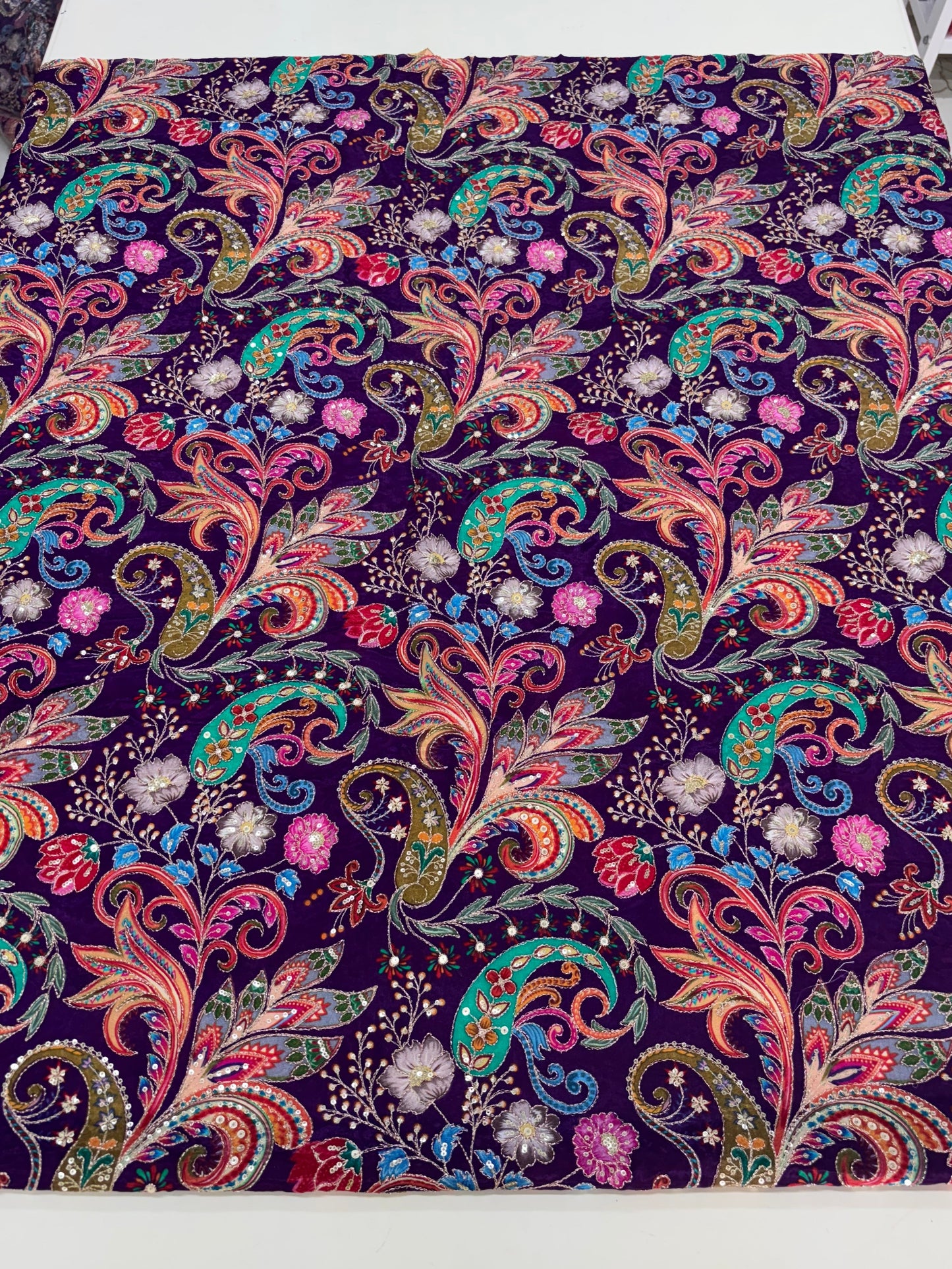 Kalamkari Blouse Fabric (HSSB11, Multicolour Floral Print with Heavy Positioning Work)