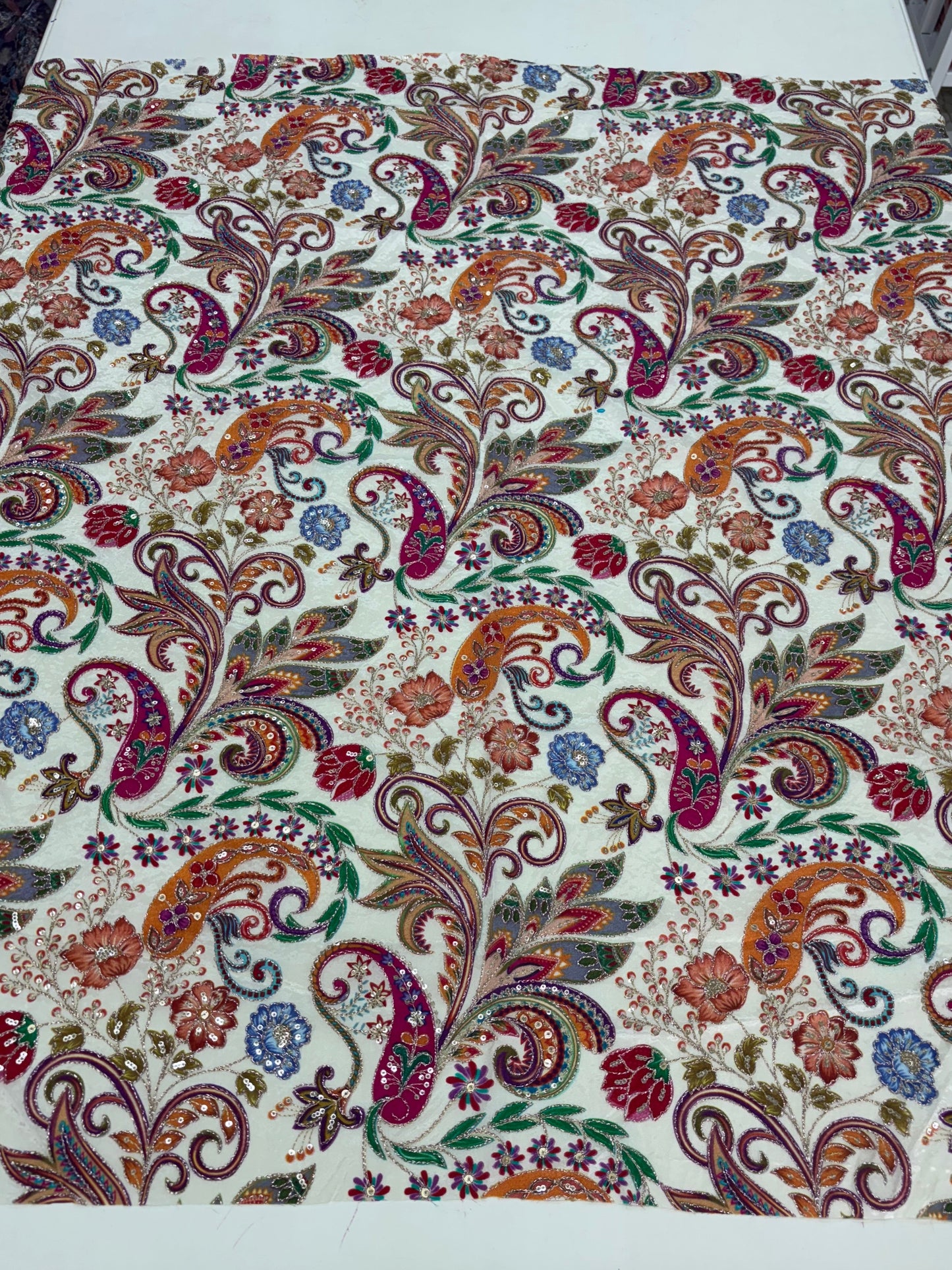 Kalamkari Blouse Fabric (HSSB11, Multicolour Floral Print with Heavy Positioning Work)