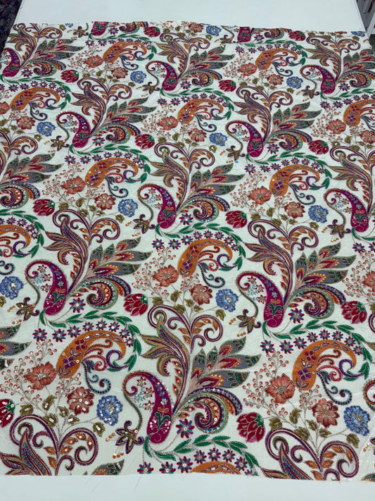Kalamkari Blouse Fabric (HSSB11, Multicolour Floral Print with Heavy Positioning Work)