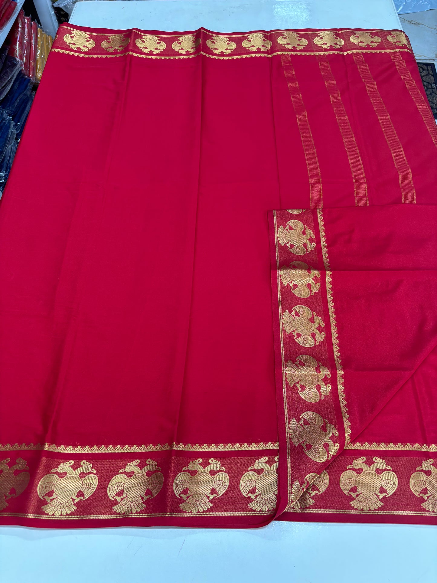 Semi Mysore Crepe (Self, Gandaberunda Medium Border)
