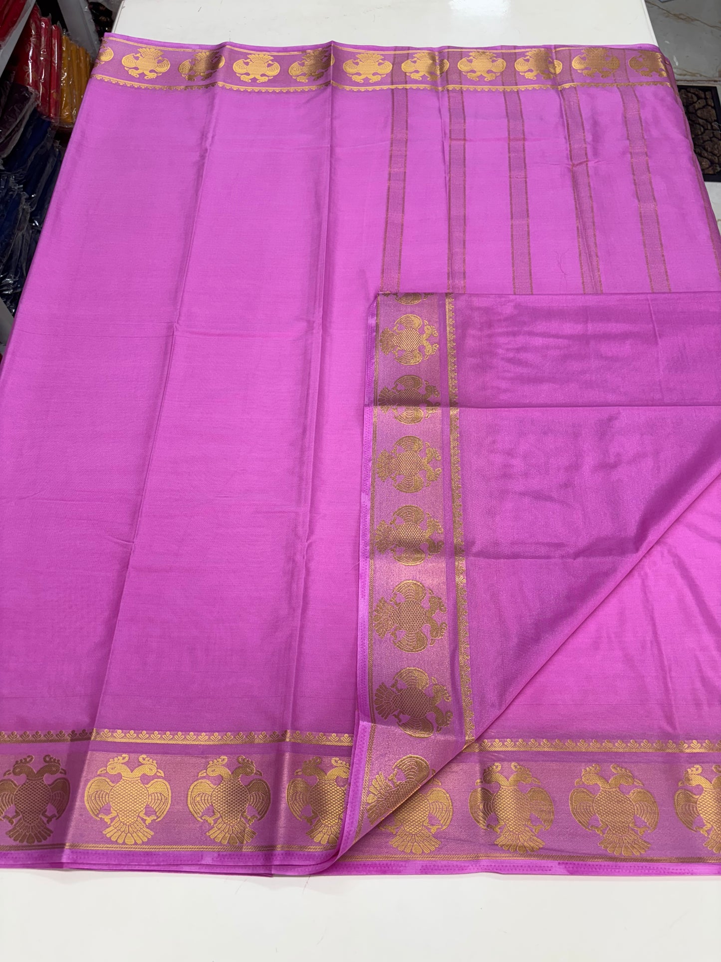 Semi Mysore Crepe (Self, Gandaberunda Medium Border)