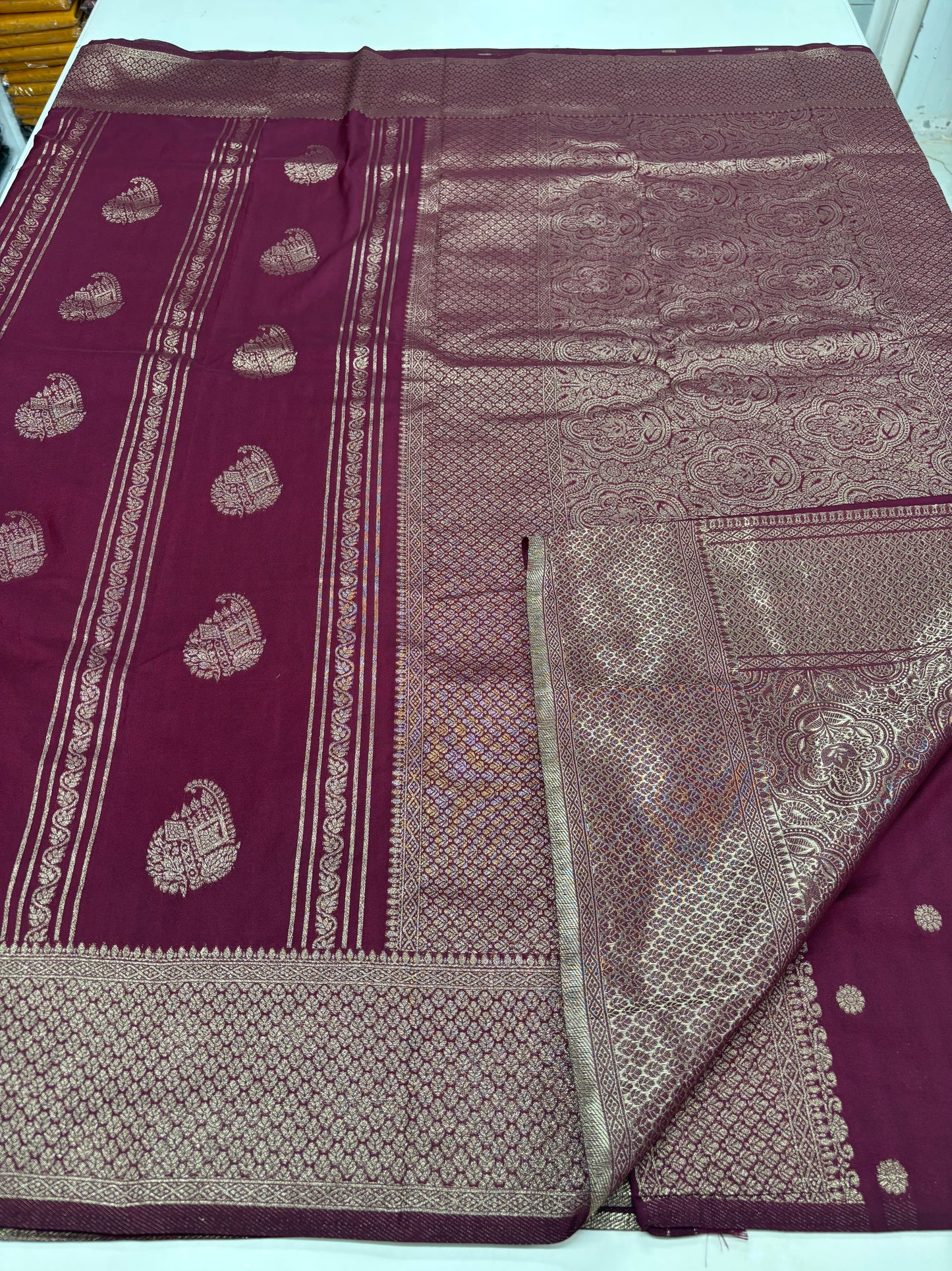 Banarasi Khaddi Georgette (Premium, Mango Motifs and Rich Pallu)