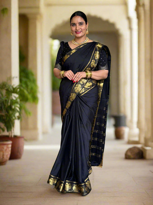 Semi Mysore Crepe (Self, Gandaberunda Medium Border)