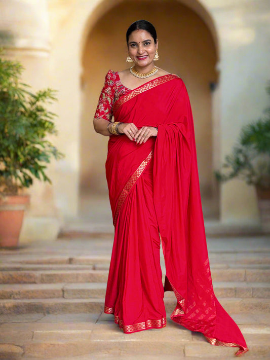 Semi Mysore Crepe (Self, Small Floral Bentex Border)