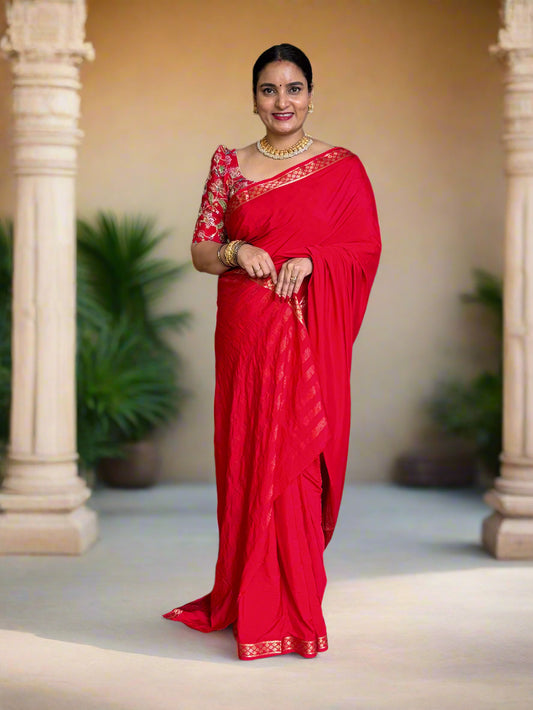 Semi Mysore Crepe (Self, Small Floral Bentex Border)