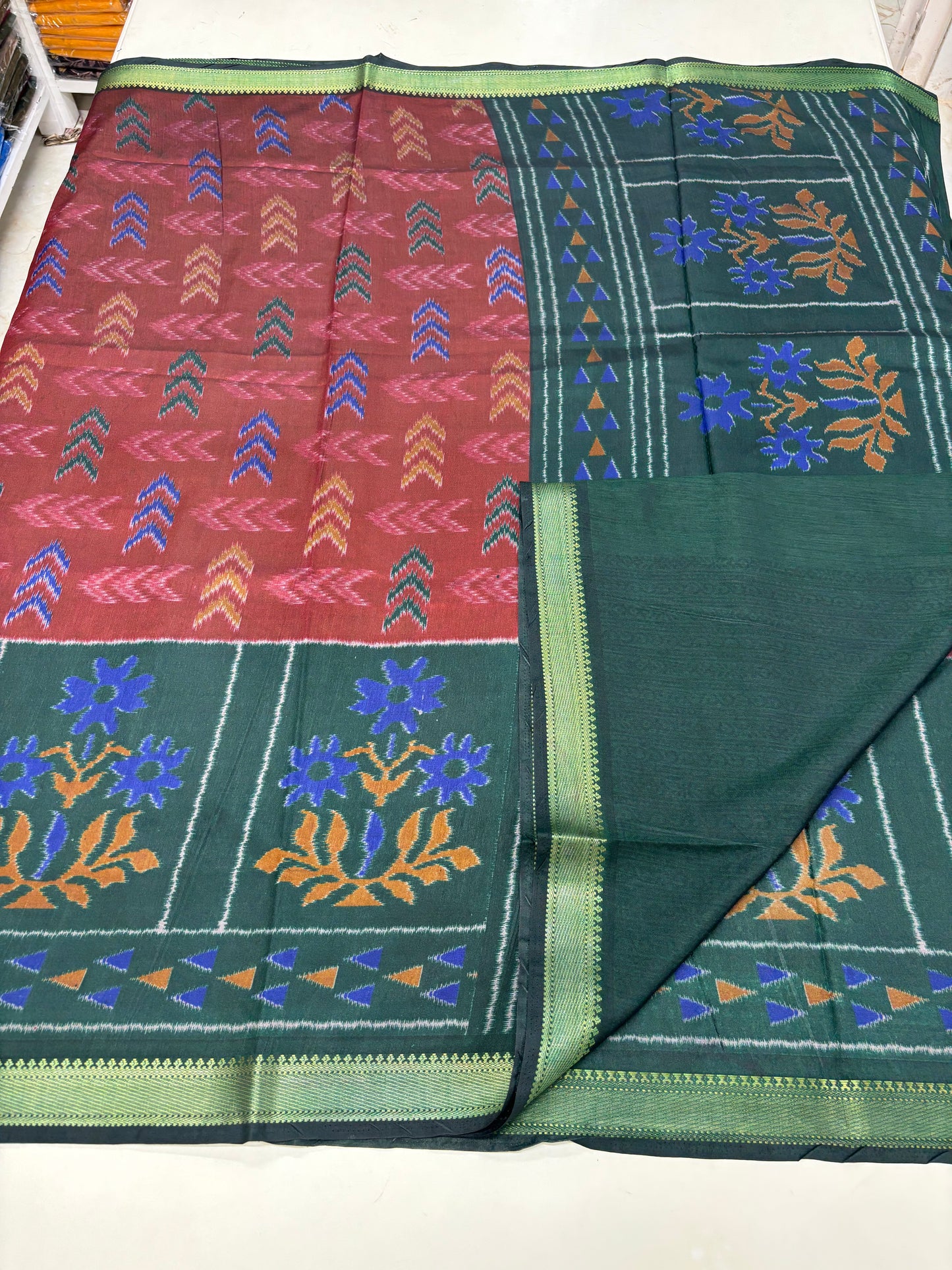 Semi Patola Saree (Arrow and Floral Design)