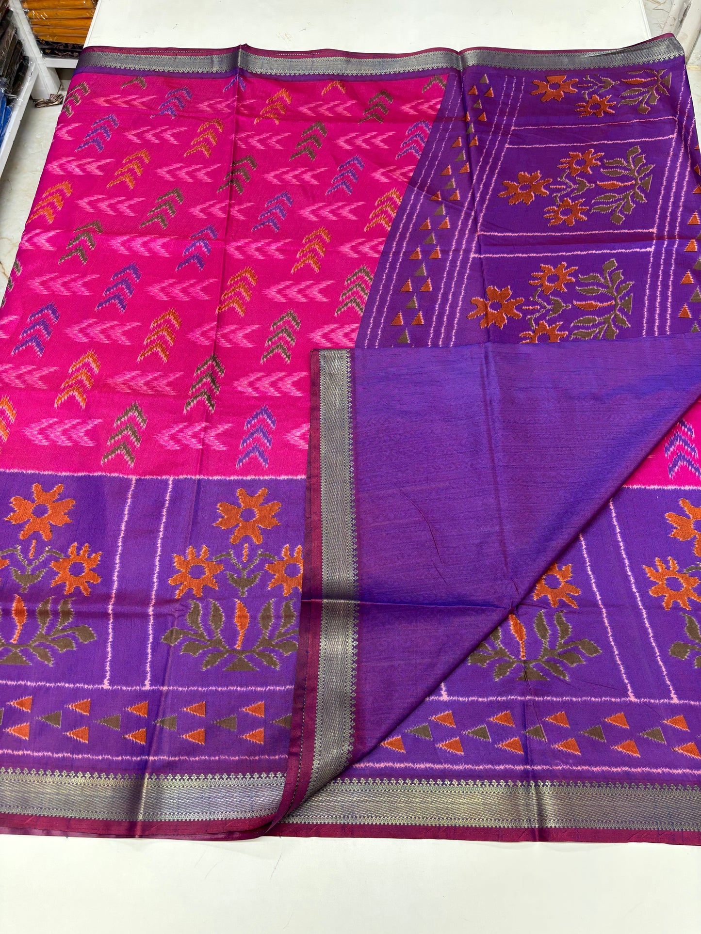 Semi Patola Saree (Arrow and Floral Design)