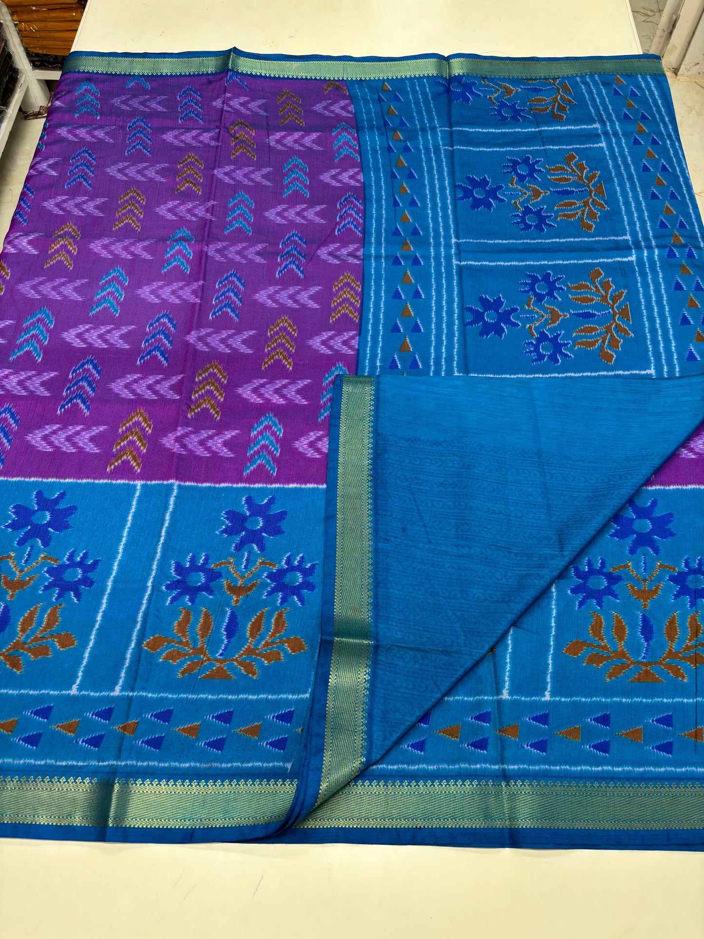 Semi Patola Saree (Arrow and Floral Design)