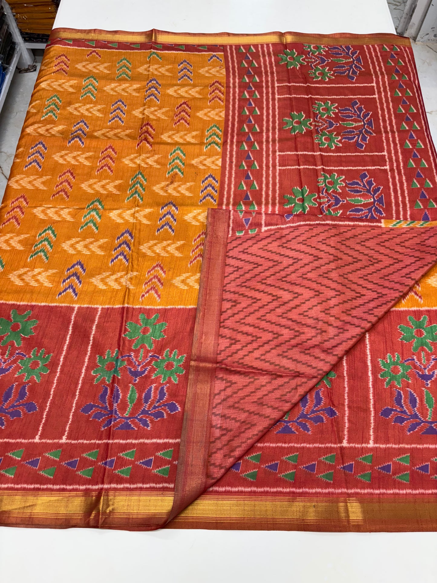 Semi Patola Saree (Arrow and Floral Design)