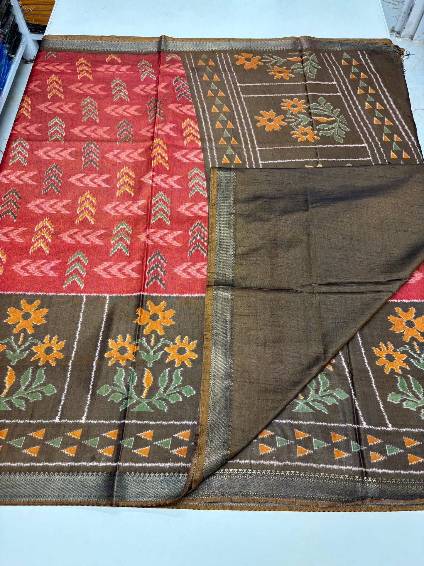 Semi Patola Saree (Arrow and Floral Design)