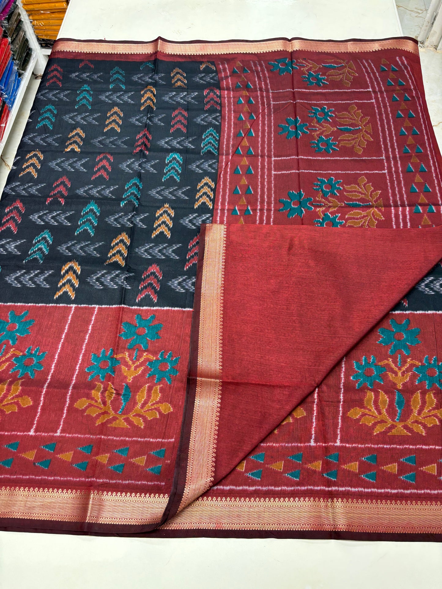 Semi Patola Saree (Arrow and Floral Design)