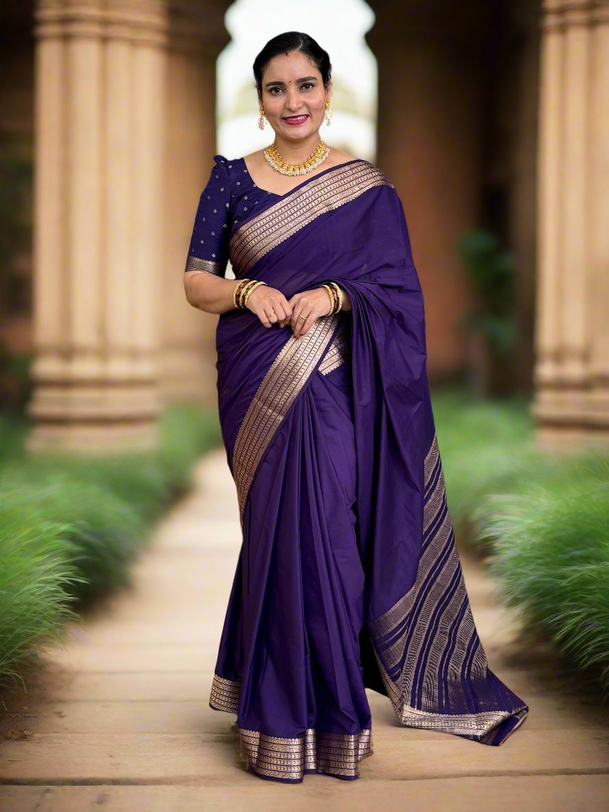 Semi Mysore Crepe (Self Sequence Mango Border)