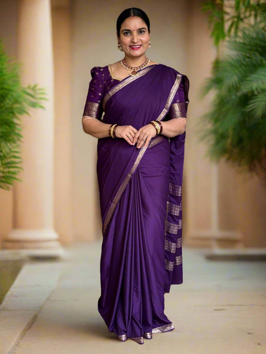 Semi Mysore Crepe (Self, Small Floral Border)