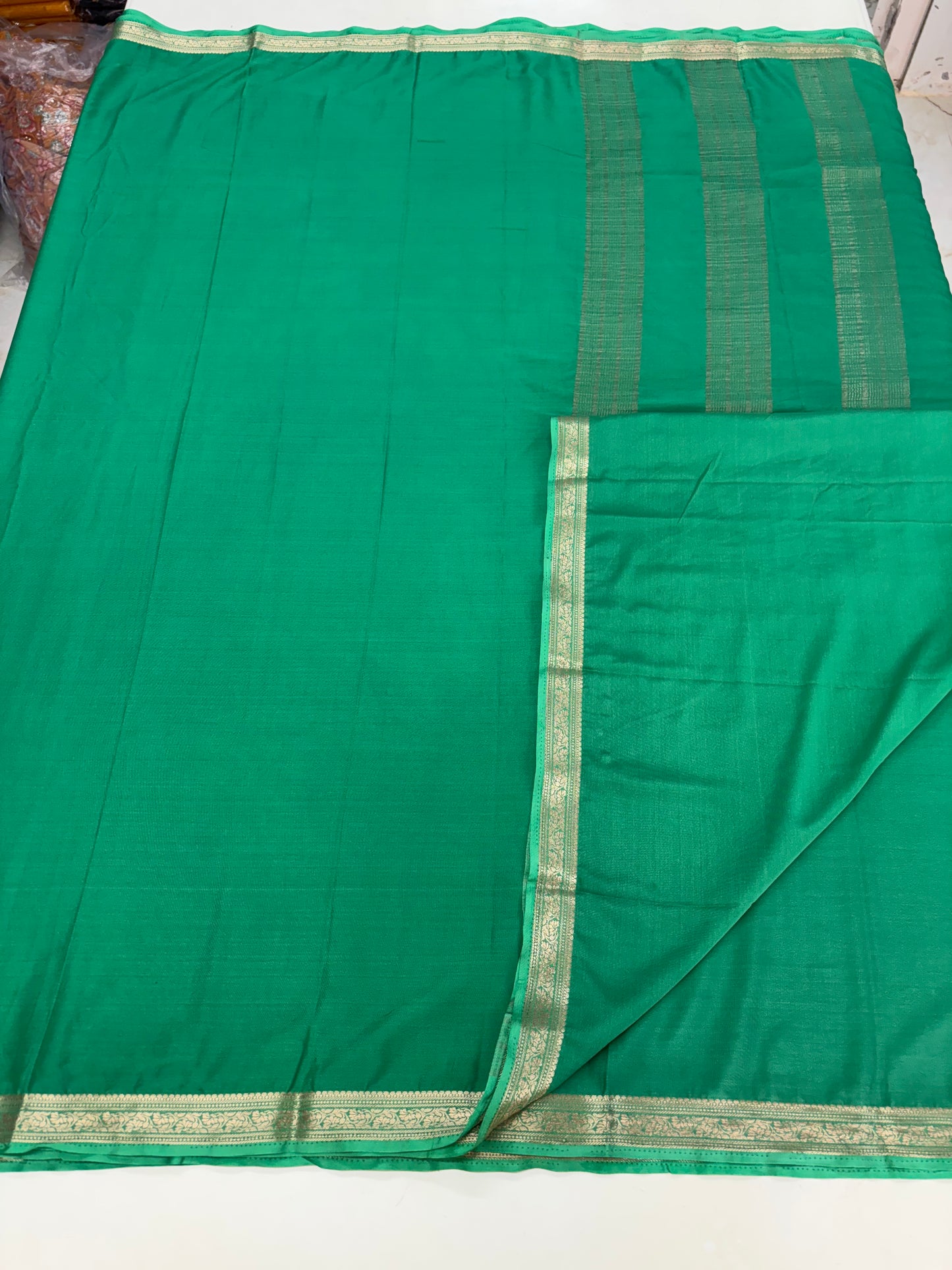 Semi Mysore Crepe (Self, Small Floral Border)