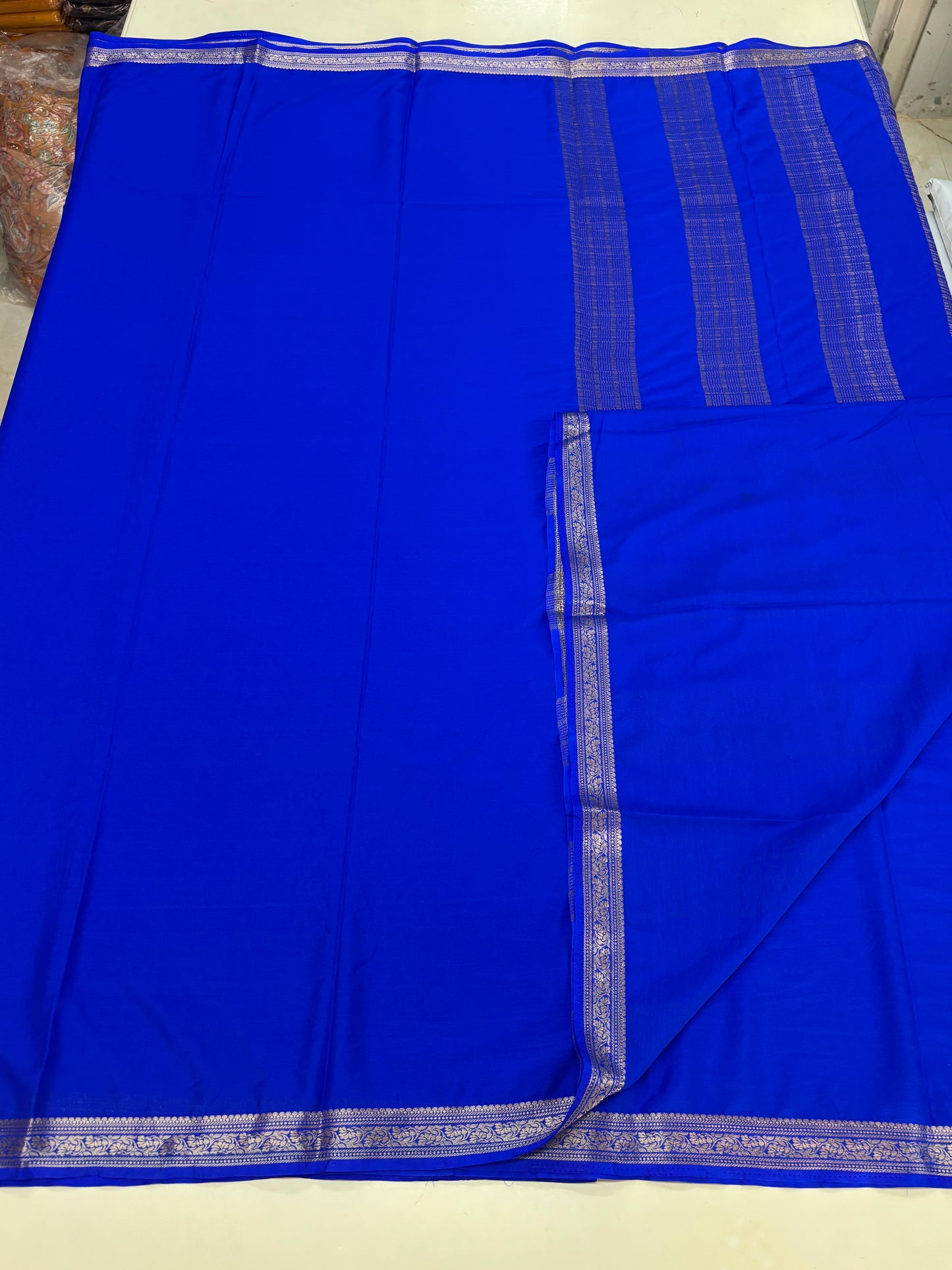 Semi Mysore Crepe (Self, Small Floral Border)