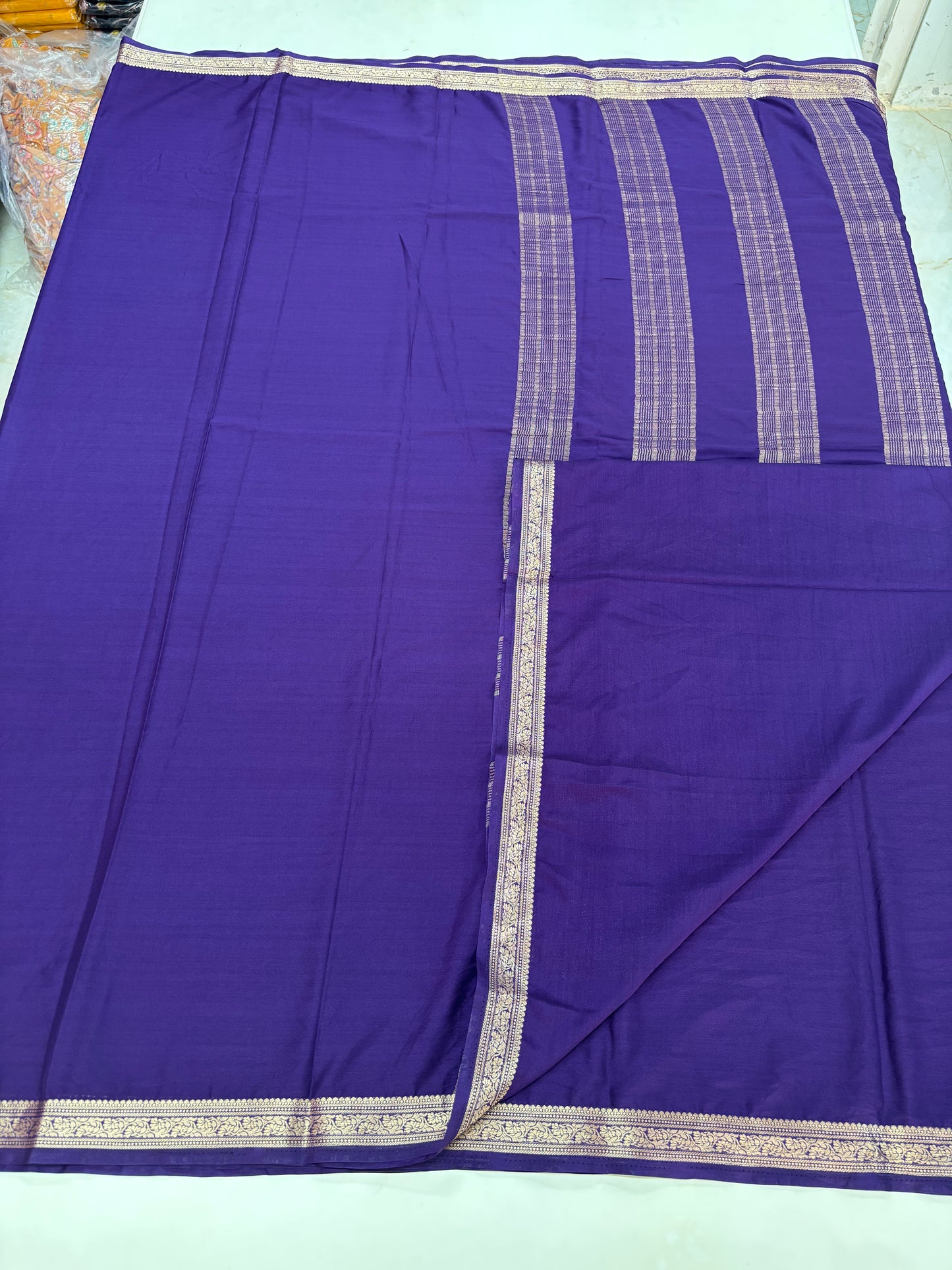 Semi Mysore Crepe (Self, Small Floral Border)