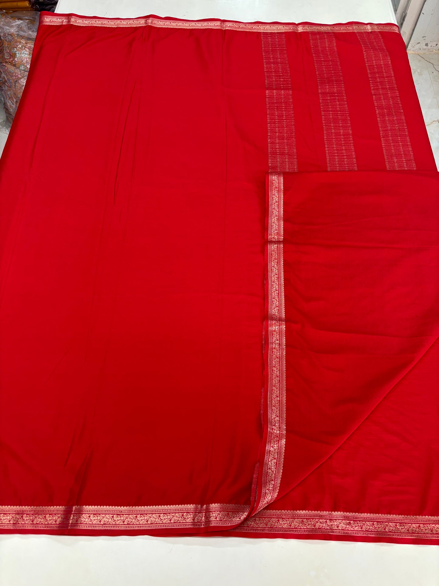 Semi Mysore Crepe (Self, Small Floral Border)