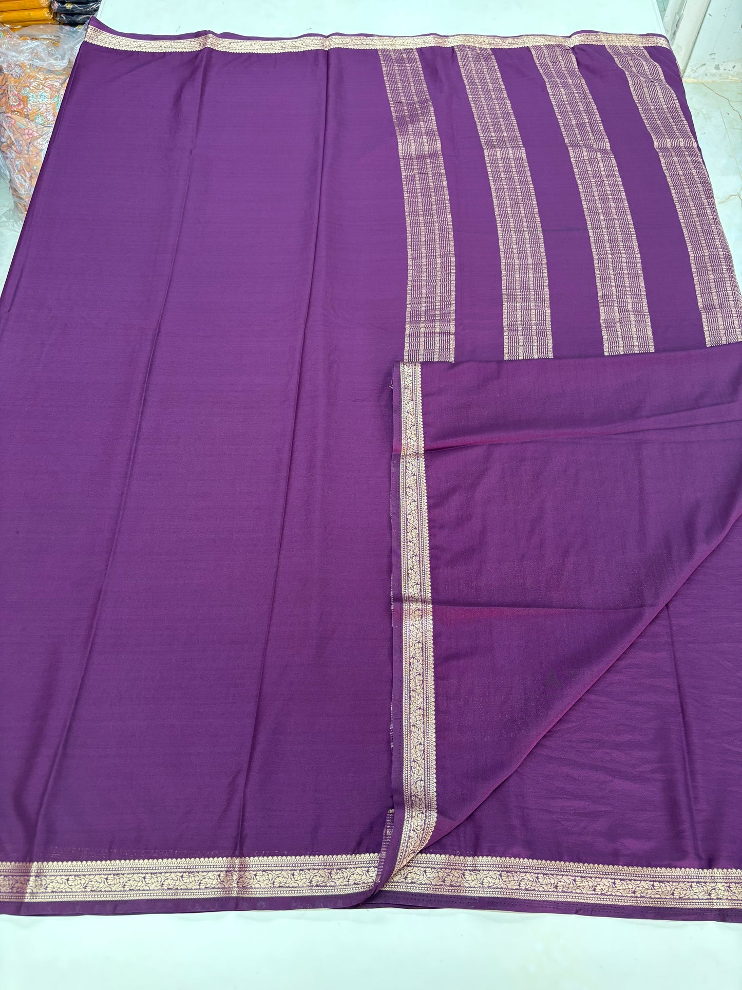 Semi Mysore Crepe (Self, Small Floral Border)