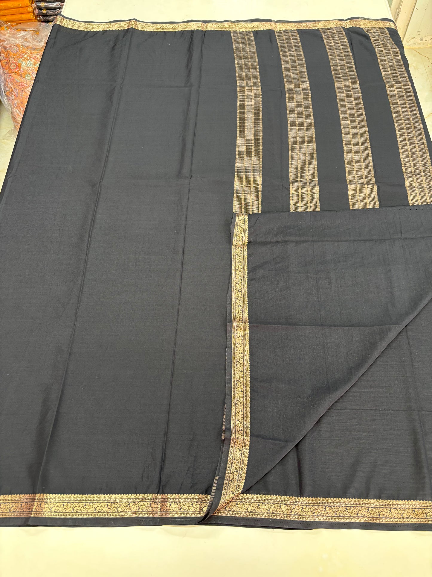 Semi Mysore Crepe (Self, Small Floral Border)