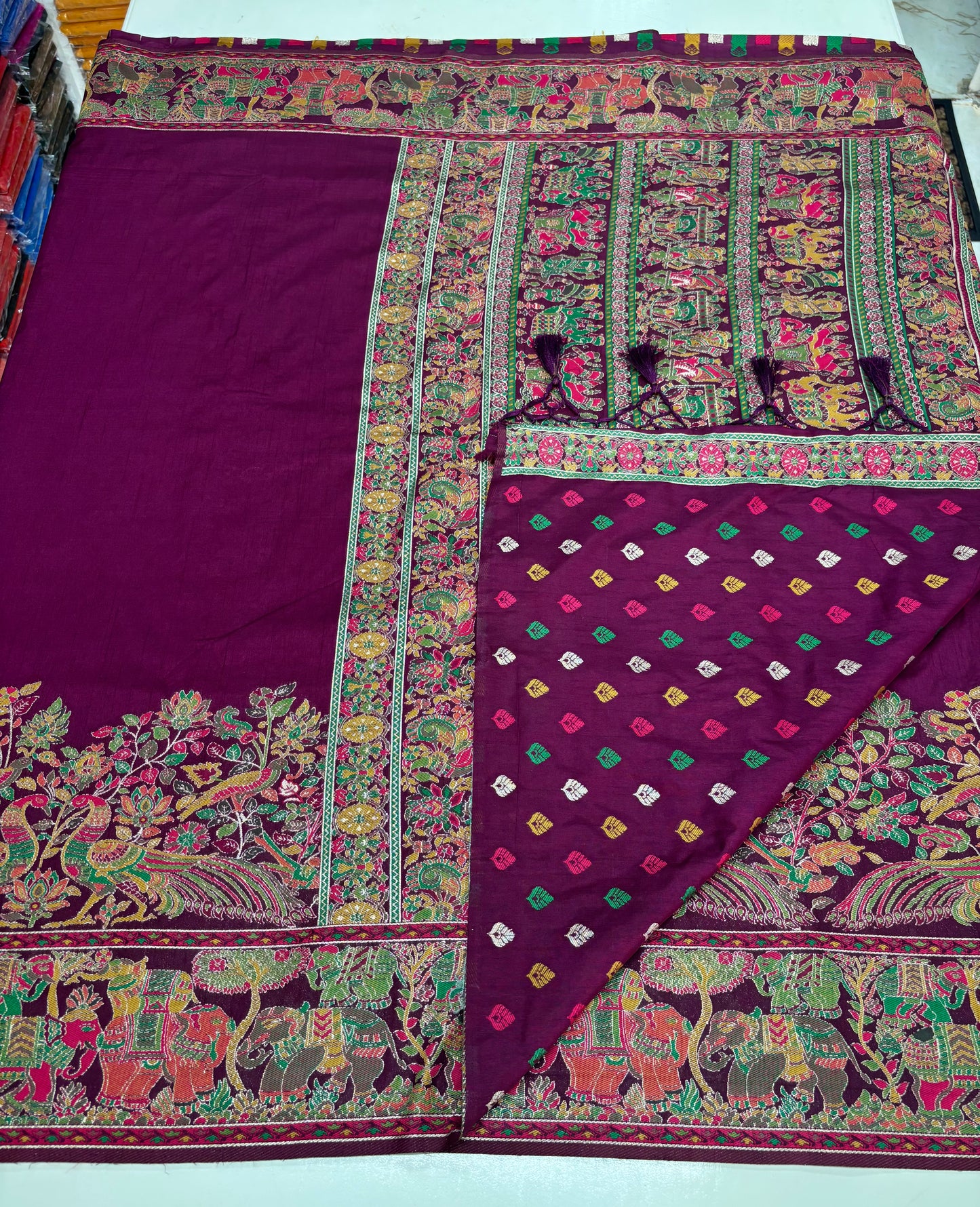 Kashmiri Pashmina Saree (Wine Colour Theme)