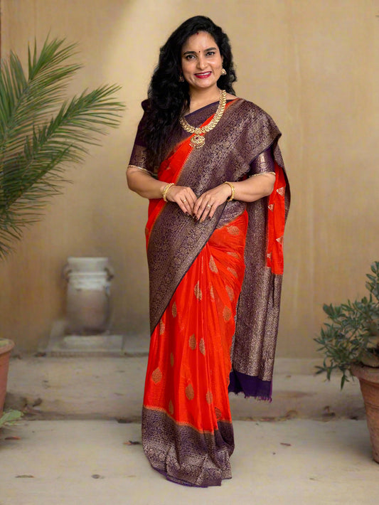 Banarasi Khaddi Georgette (Neem Zari Motifs and Rich Pallu)