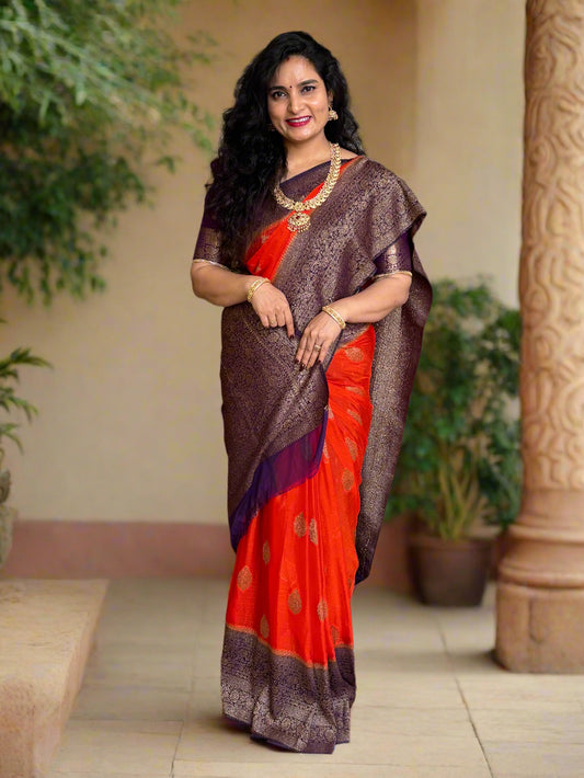 Banarasi Khaddi Georgette (Neem Zari Motifs and Rich Pallu)